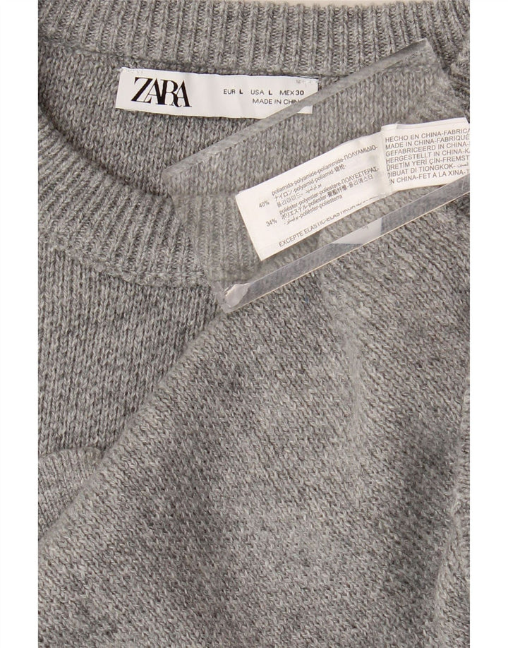 Damski sweter z okrągłym dekoltem Zara UK 16, duży, szary poliamid