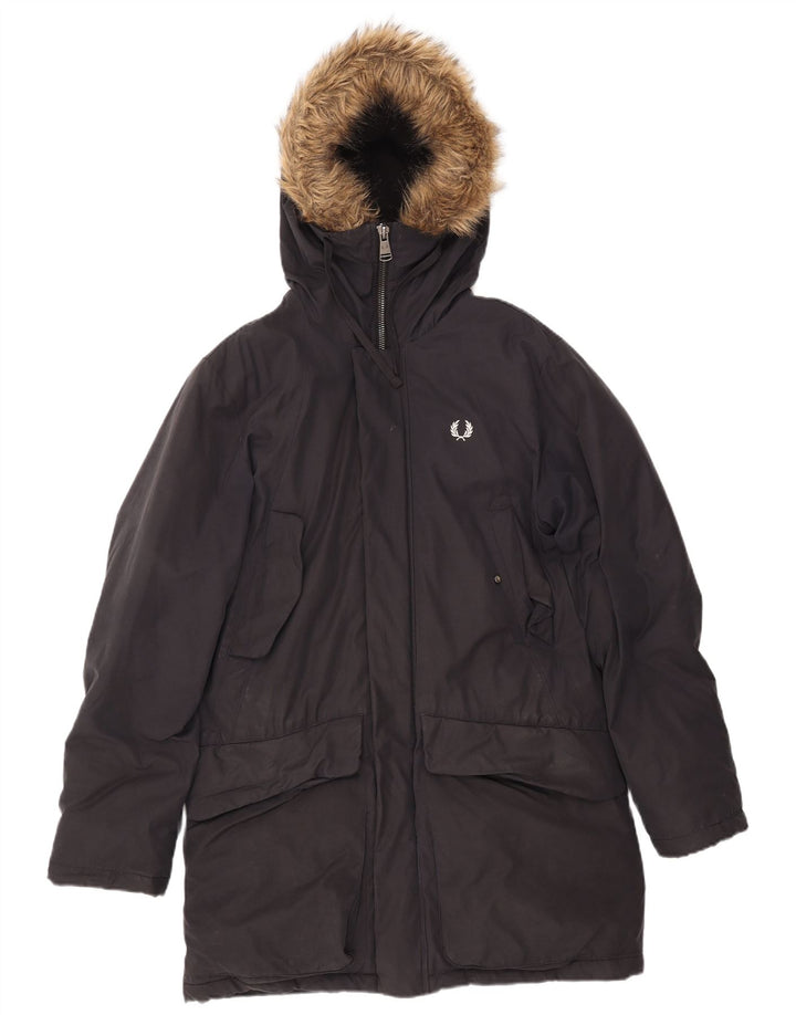 Męska kurtka parka z kapturem FRED PERRY UK 36, mała, czarna, bawełniana