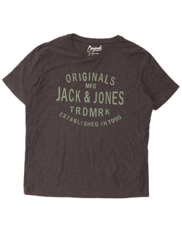 Męski T-shirt z grafiką Jack & Jones, góra XL, szara, nakrapiana bawełna