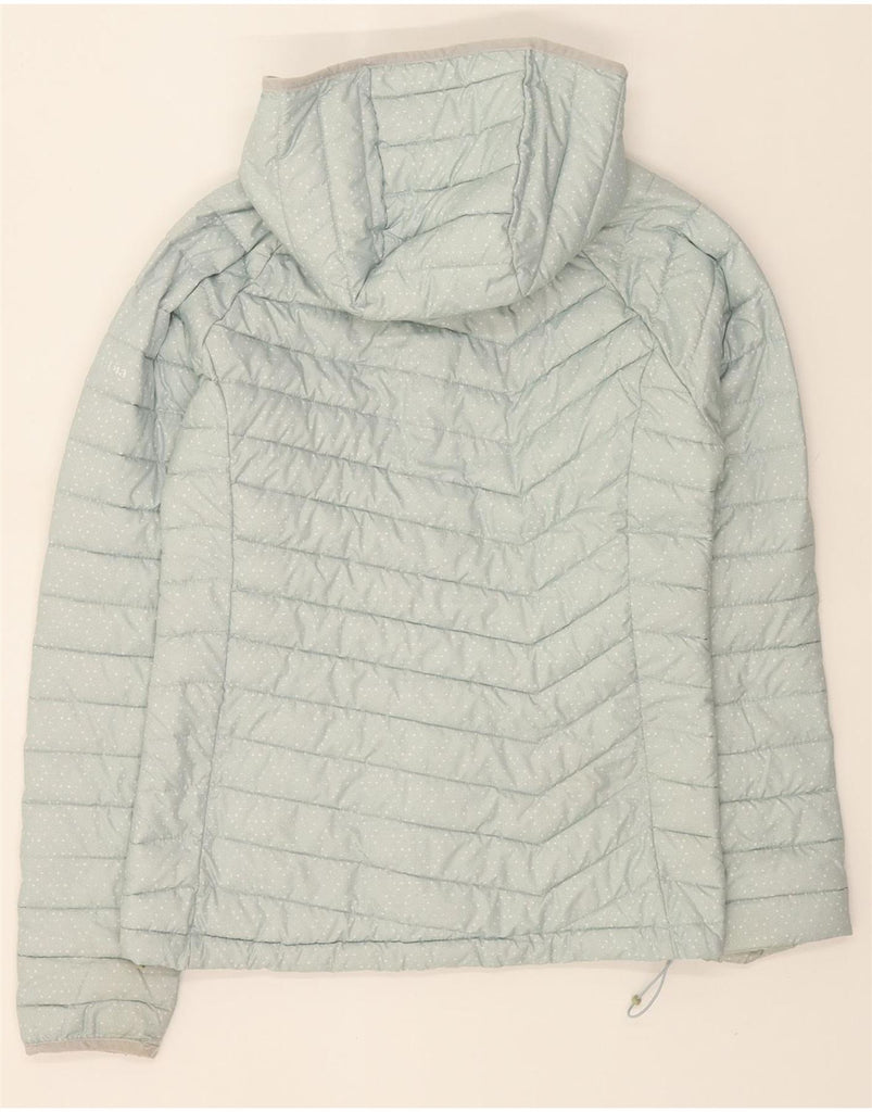 COLUMBIA Womens Hooded Padded Jacket UK 10 Small Blue Spotted Polyester Vintage Columbia and Second-Hand Columbia from Messina Hembry 