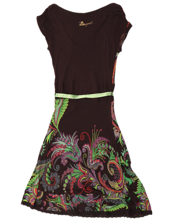 Damska graficzna sukienka o linii A Desigual UK 14, duża, czarna wiskoza Paisley