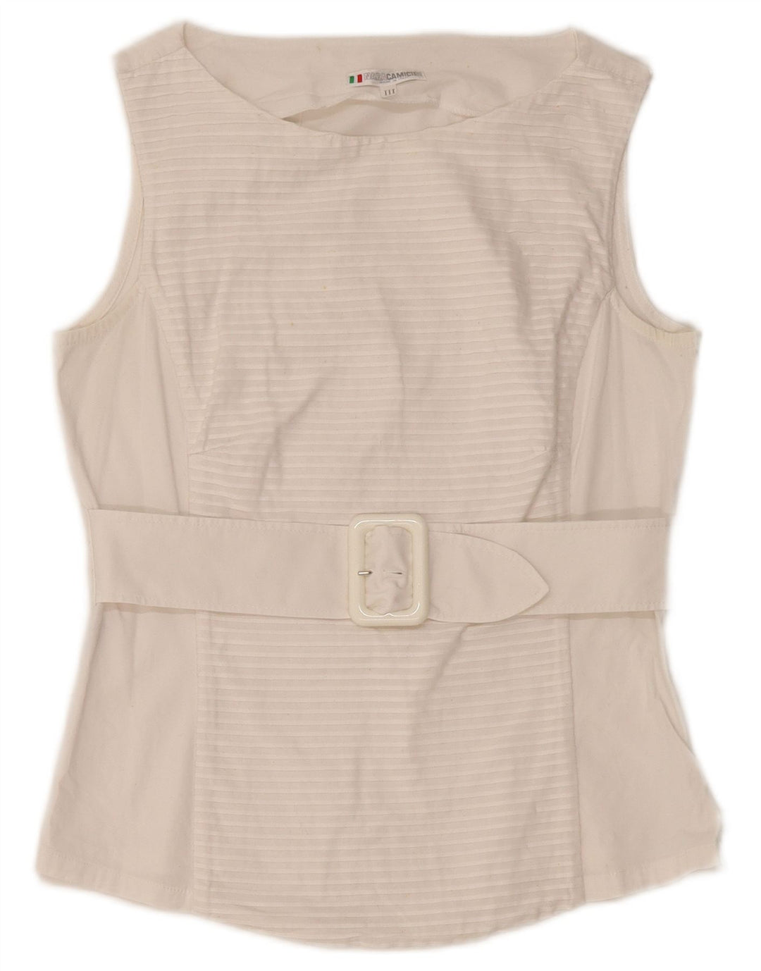 Damska bluzka bez rękawów NARACAMICIE UK 8, mała, biała, bawełniana w prążki