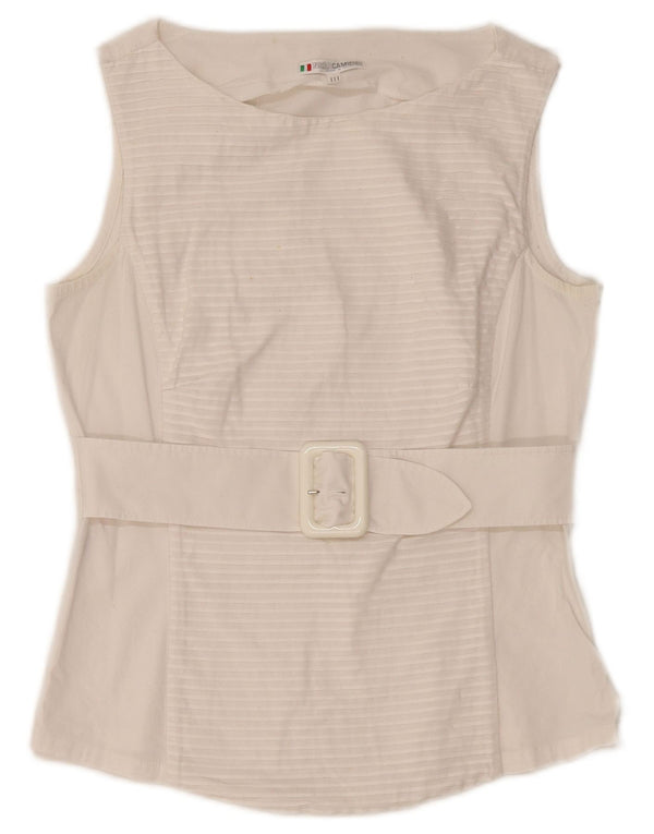 Damska bluzka bez rękawów NARACAMICIE UK 8, mała, biała, bawełniana w prążki