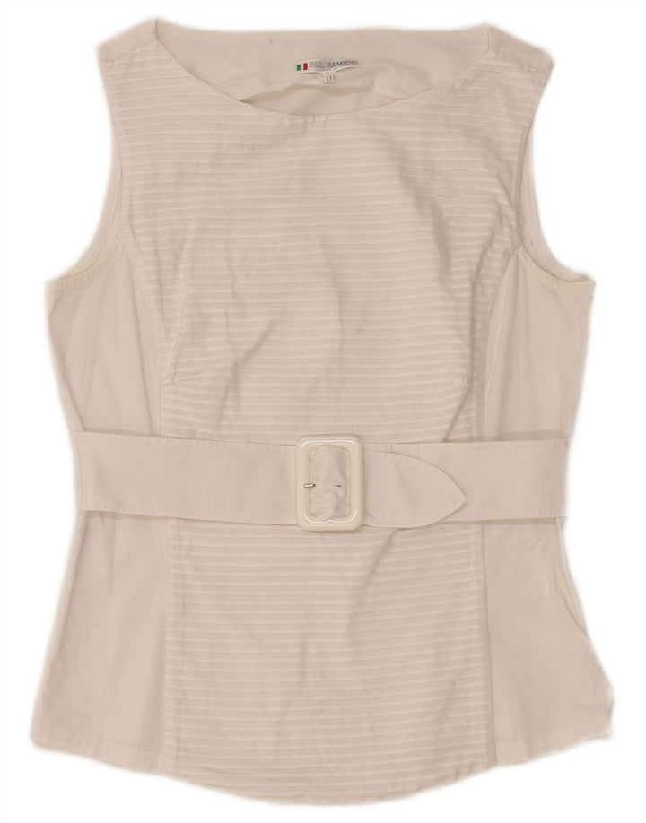 Damska bluzka bez rękawów NARACAMICIE UK 8, mała, biała, bawełniana w prążki