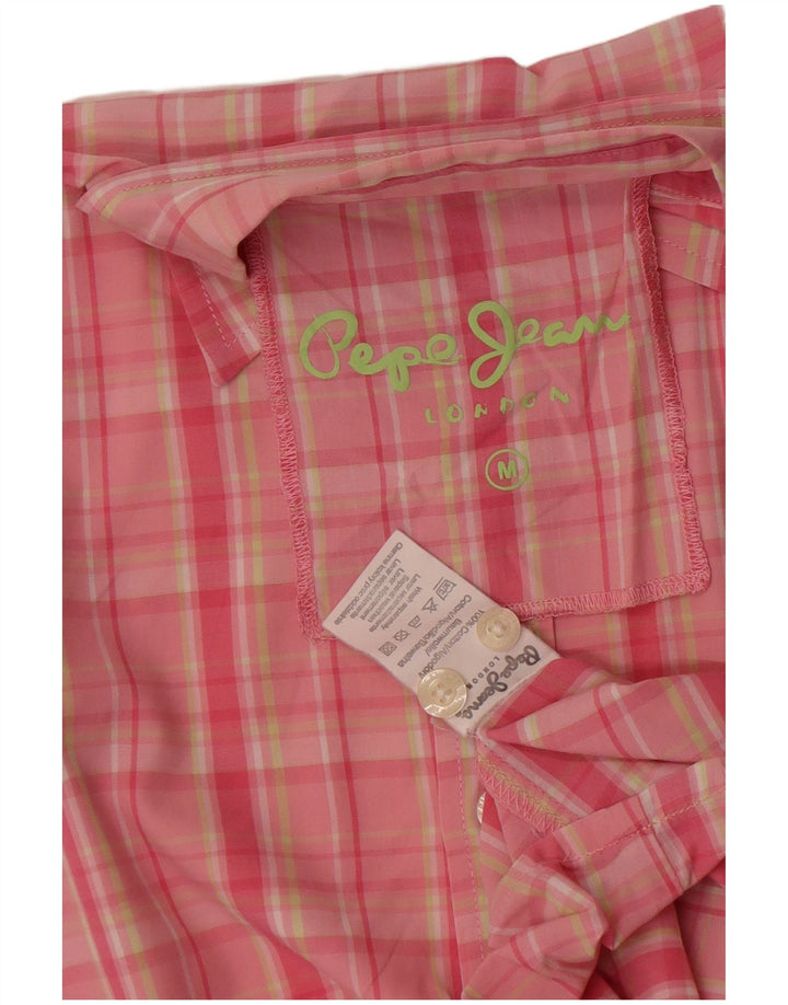 Męska koszula z krótkim rękawem PEPE Jeans, bawełniana w średnią różową kratkę