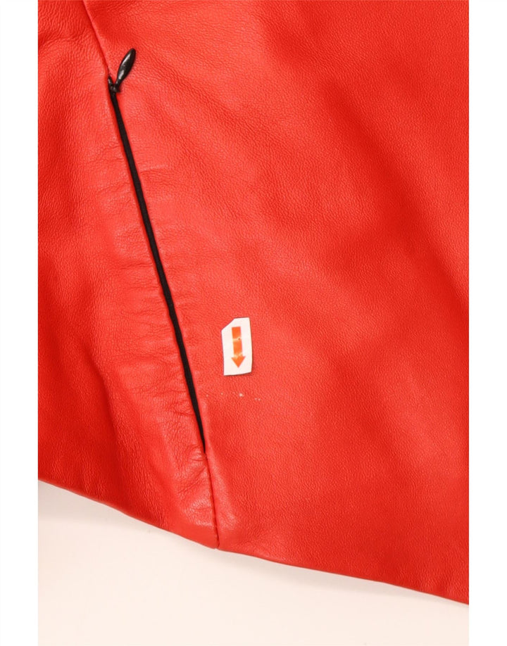 Damska asymetryczna skórzana kurtka VINTAGE z kapturem UK 16, duża czerwona skóra