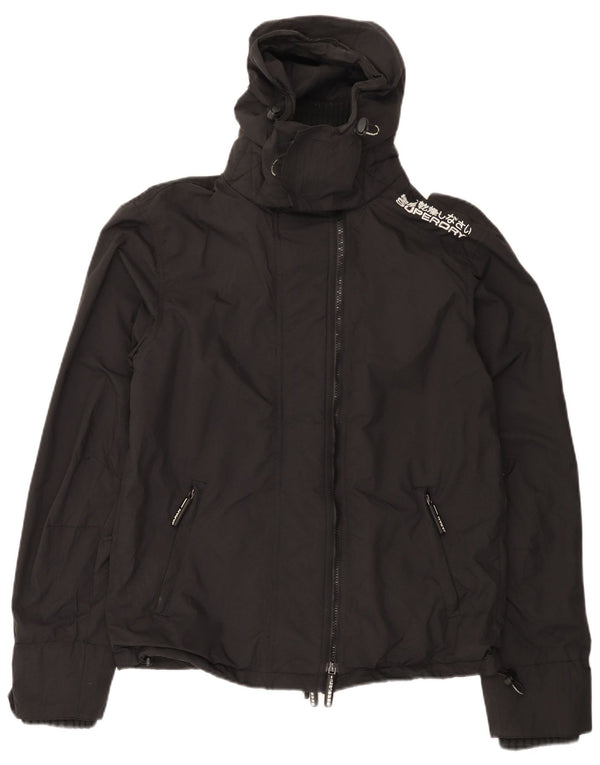 Męska kurtka przeciwdeszczowa z kapturem Superdry UK 40, duża, czarna nylonowa