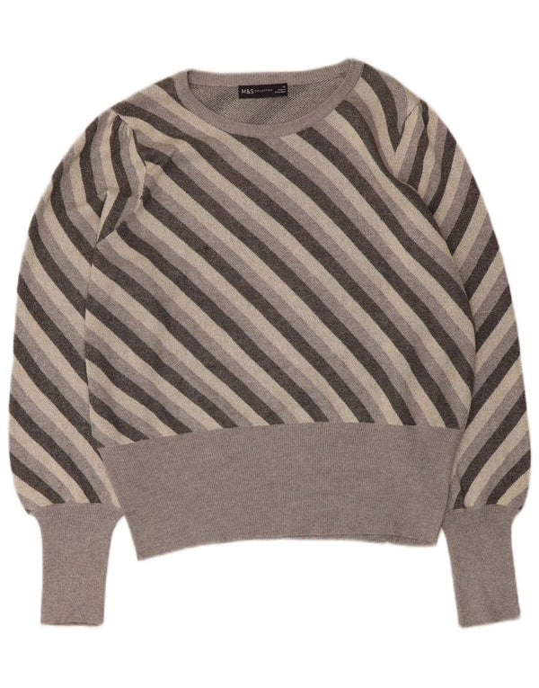 Marks & Spencer Damski sweter z dekoltem w łódkę, UK 16, duże, szare paski