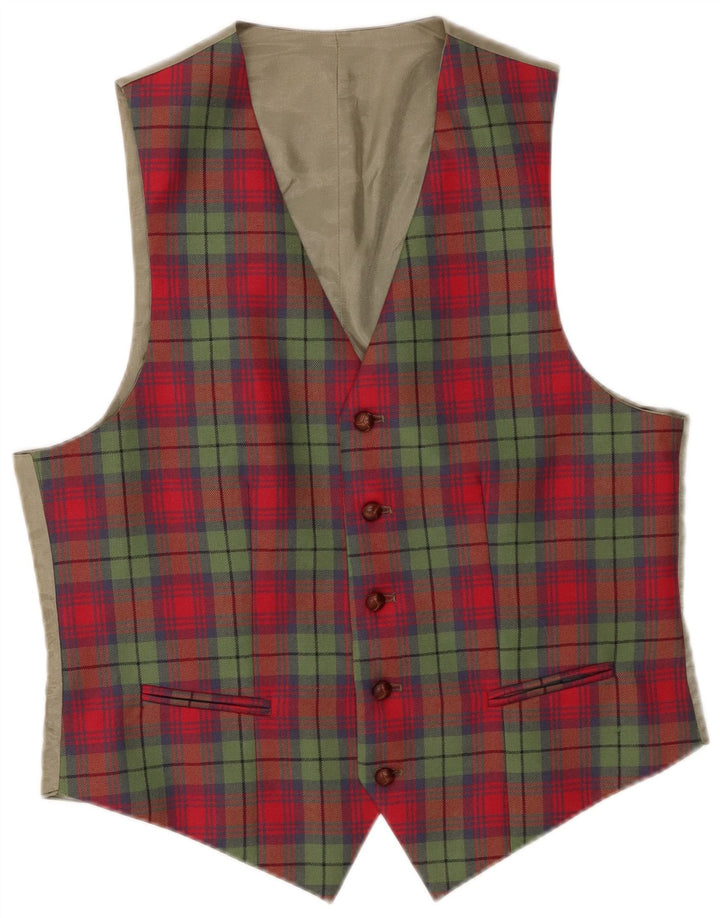 VINTAGE Męska kamizelka w dużą czerwoną kratę, poliestrowa