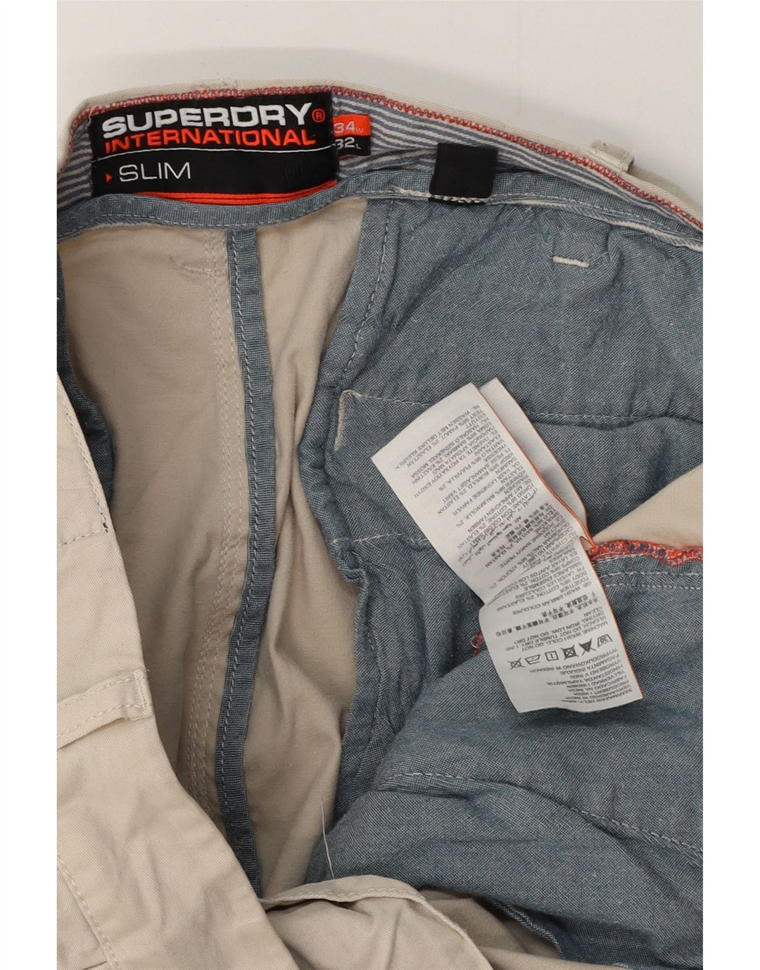 Męskie spodnie typu slim chino SUPERDRY W34 L28 beżowa bawełna