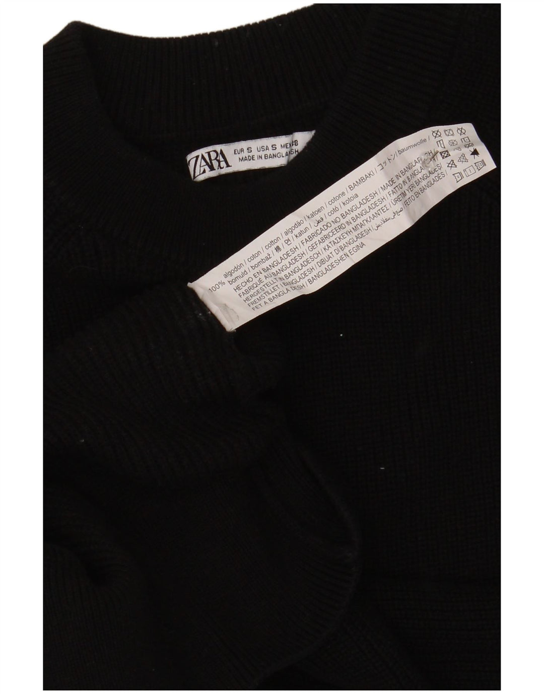 Zara Męski sweter z okrągłym dekoltem, mały, czarny, bawełniany