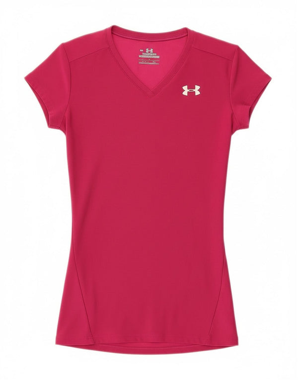 Under Armour Womens T-Shirt Top UK 4 XS Pink Polyester Sports