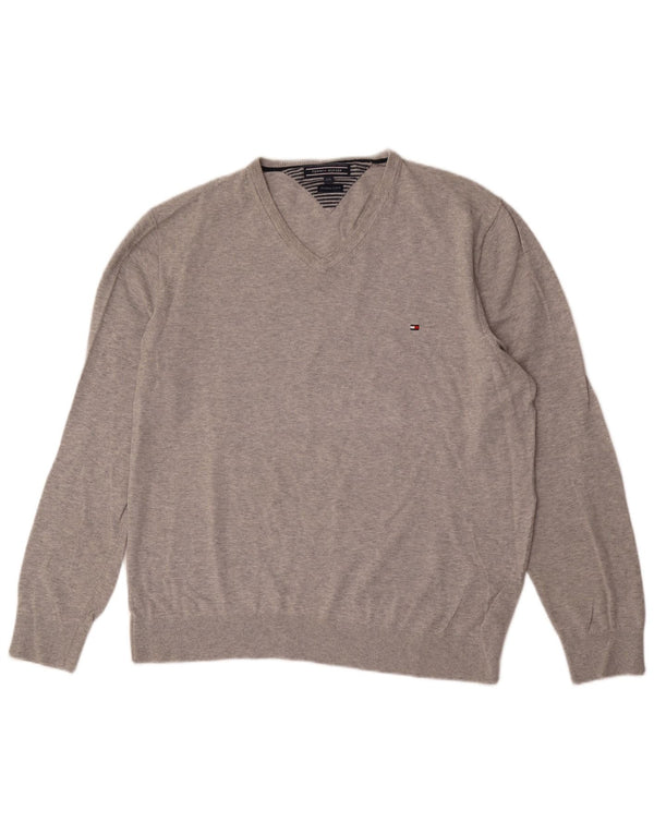 Męski sweter Tommy Hilfiger z dekoltem w kształcie litery V, 2XL, szara bawełna