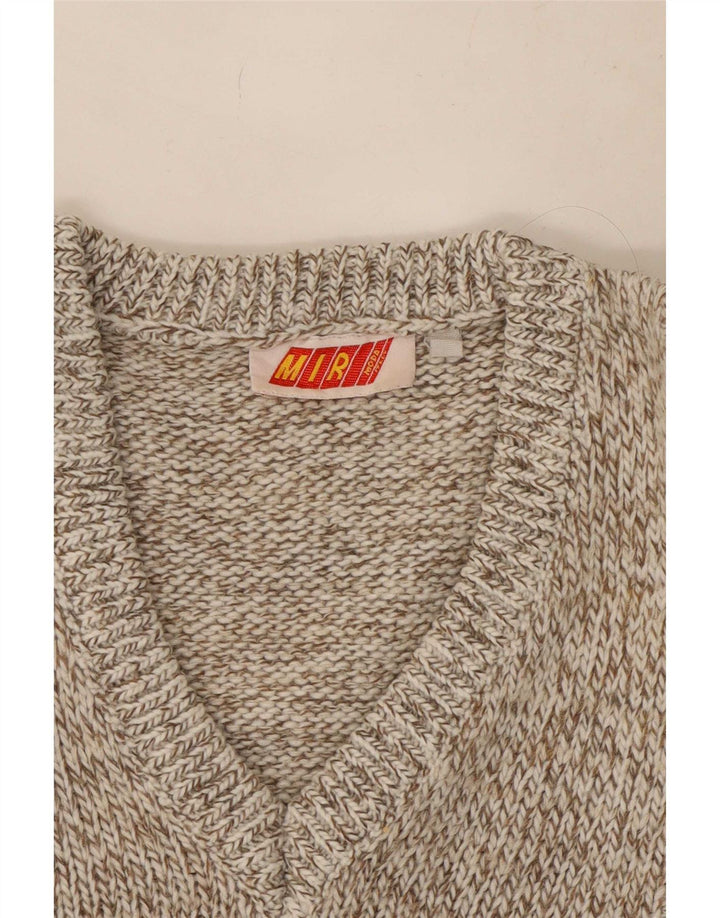 Vintage męski sweter z dekoltem w kształcie litery V, XL, brązowa, wełniana nakrapiana