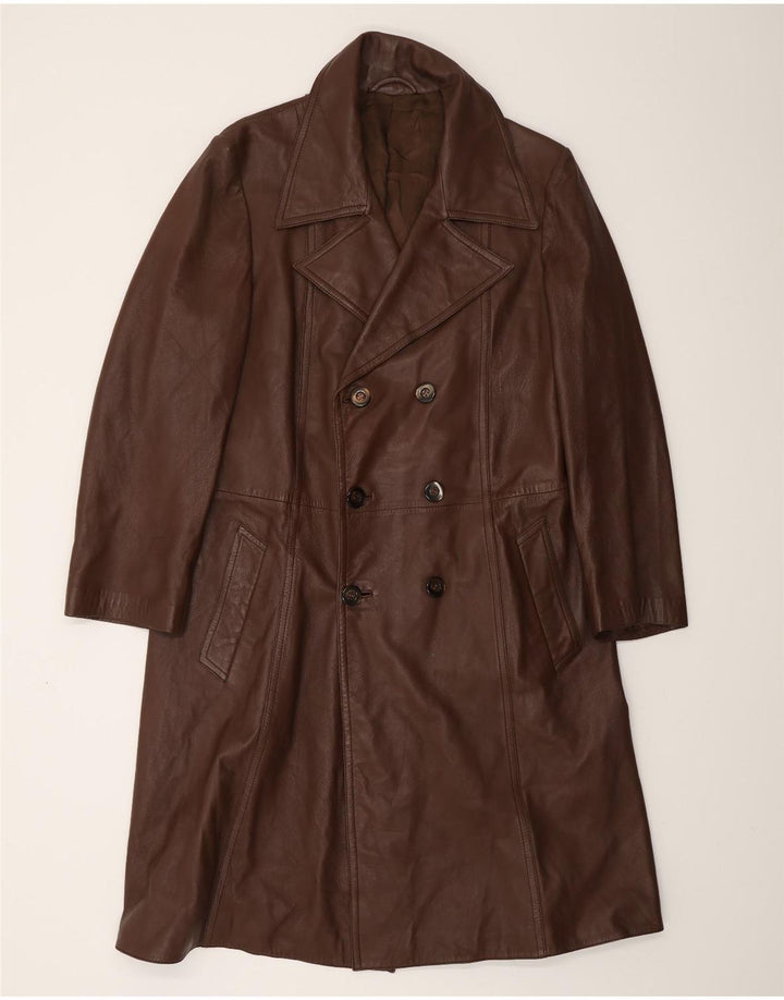 Męski płaszcz skórzany VINTAGE UK 38 Średni brązowy skórzany