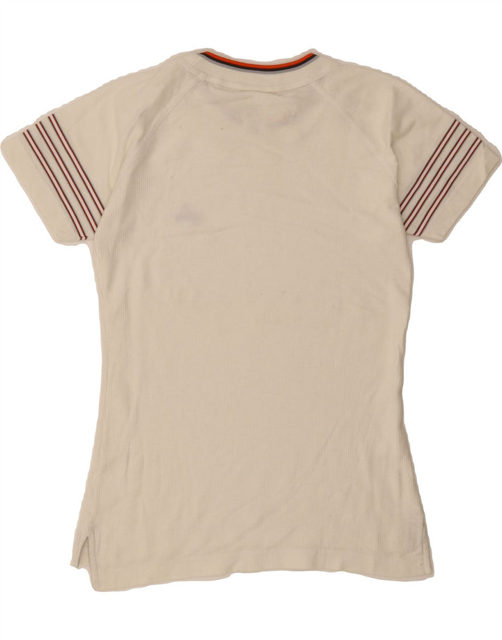 ADIDAS Womens T-Shirt Top UK 14 Medium  White Striped Vintage Adidas and Second-Hand Adidas from Messina Hembry 