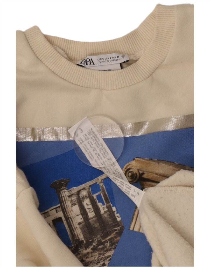 Damska bluza oversize Zara z grafiką UK 10, mała w kolorze złamanej bieli