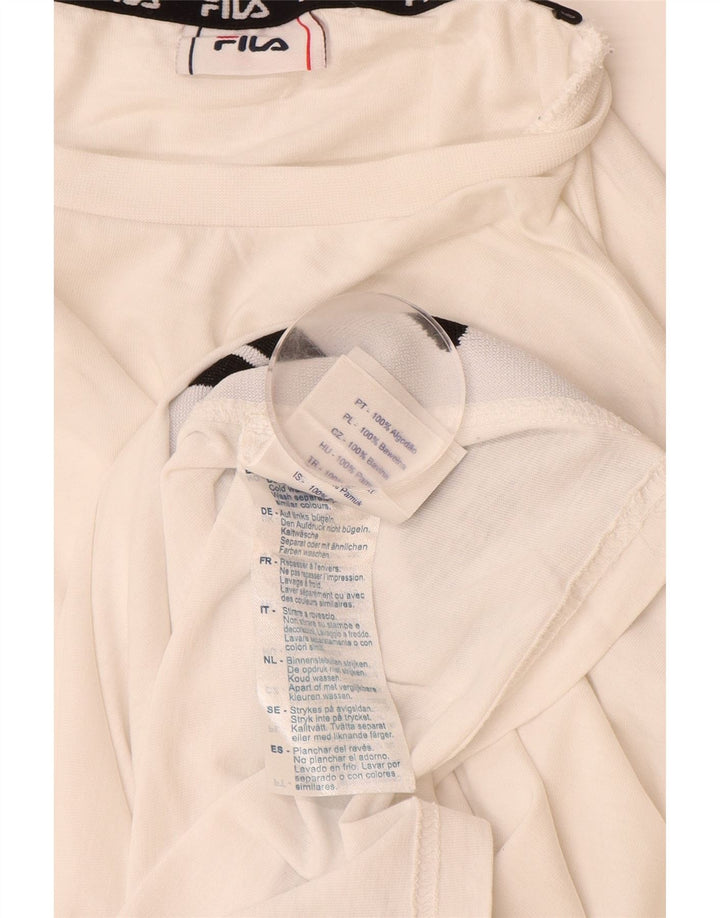 FILA Męski top graficzny z długim rękawem, duży, biały, bawełniany z blokami kolorów