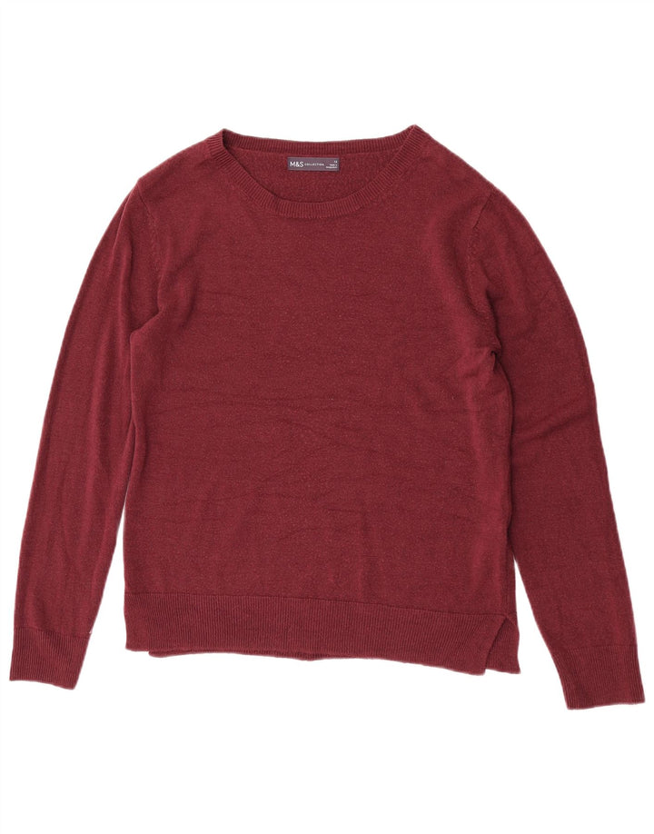 Marks & Spencer Damski sweter z dekoltem w łódkę, UK 12, średni bordowy akryl