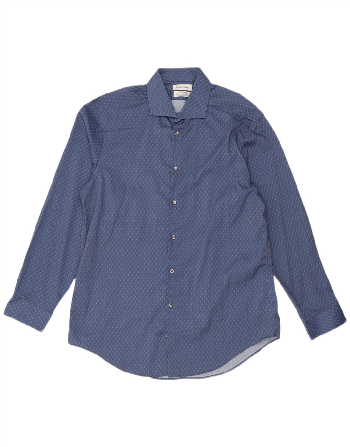 Męska koszula o dopasowanym kroju Calvin Klein, rozmiar 16 1/2, duży niebieski geometryczny poliester