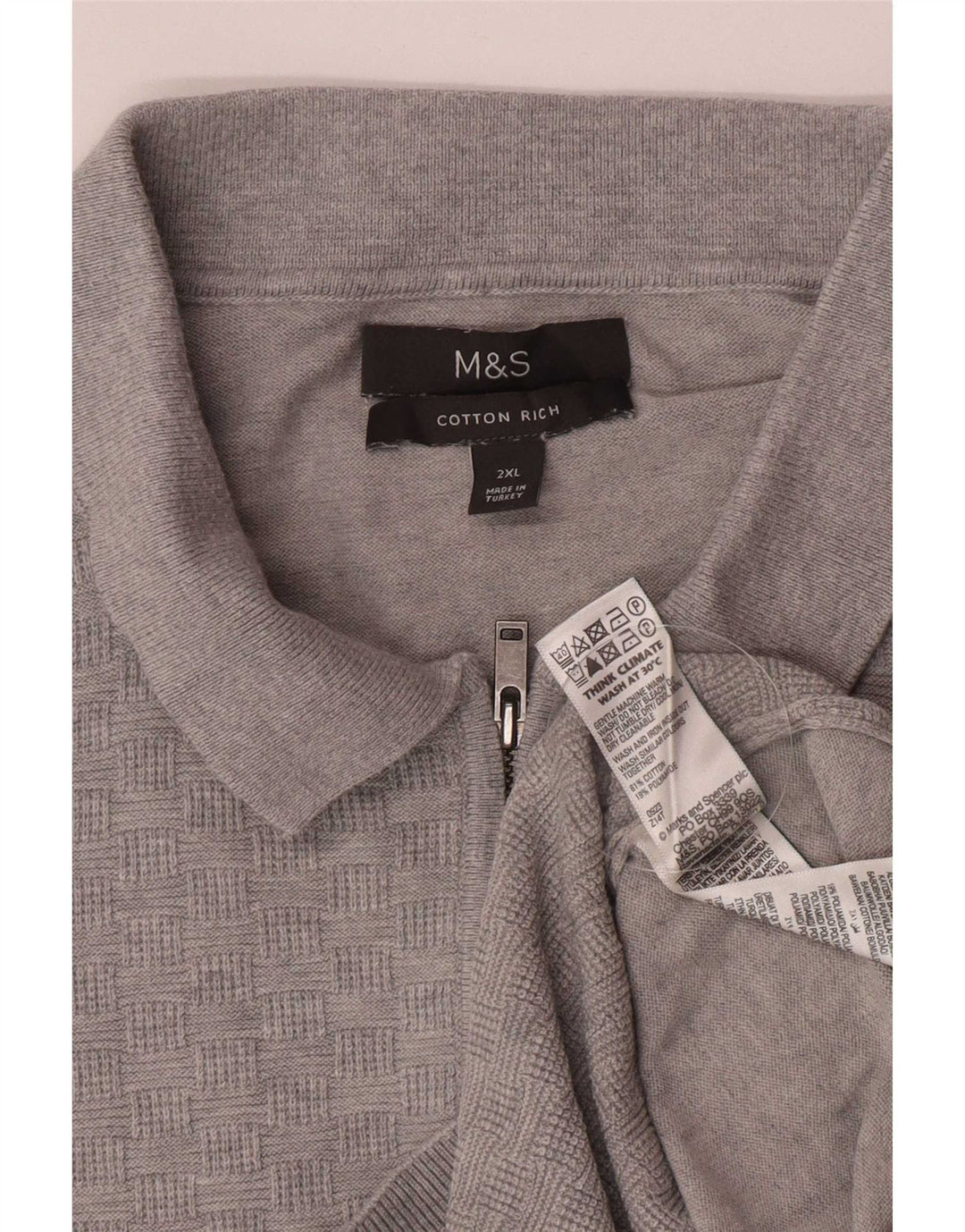 Marks & Spencer Męski sweter polo, 2XL, szary, bawełniany
