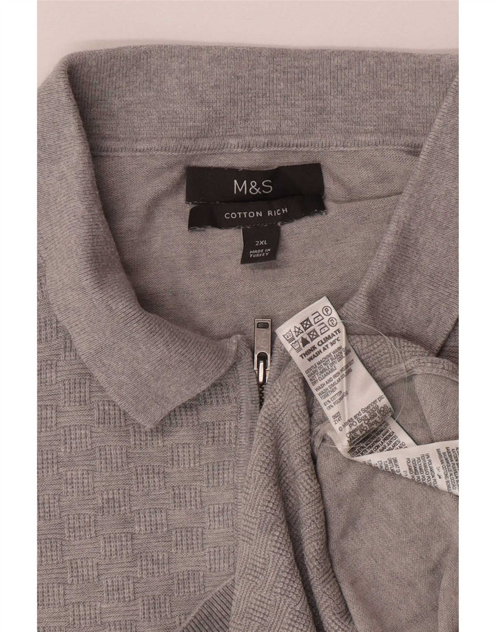 Marks & Spencer Męski sweter polo, 2XL, szary, bawełniany