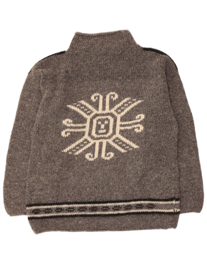 Vintage damski sweter z golfem z grafiką UK 12, średni szary nakrapiany