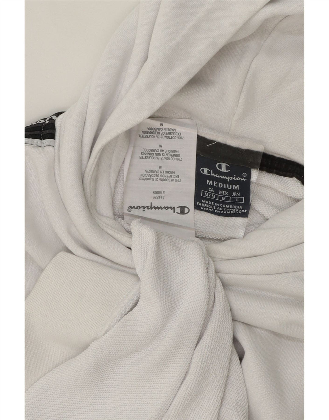 CHAMPION Mens Graphic Hoodie Jumper Medium White Colourblock Vintage Champion and Second-Hand Champion from Messina Hembry 