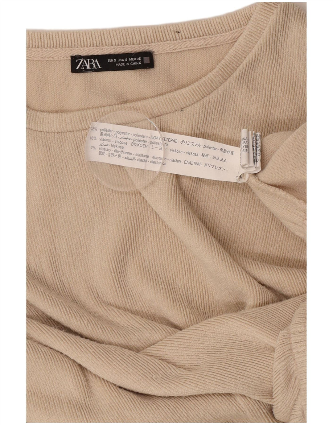 Damska bluzka oversize z długim rękawem Zara Top UK 10 Small Beżowy poliester