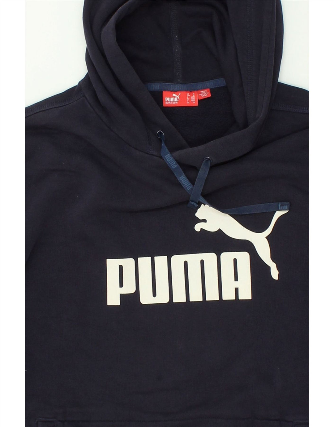 PUMA Mens Graphic Hoodie Jumper Medium Navy Blue Cotton | Vintage Puma | Thrift | Second-Hand Puma | Used Clothing | Messina Hembry 