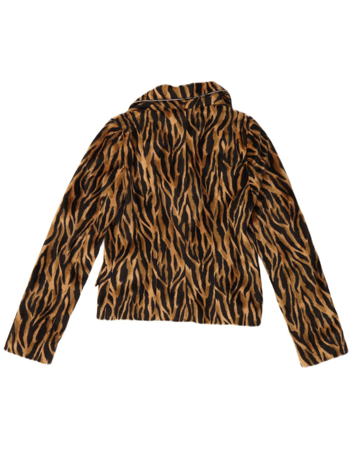 Damska marynarka VINTAGE zapinana na 2 guziki EU 36 Mały brązowy nadruk zwierzęcy