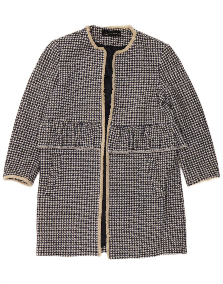 Zara Damski płaszcz oversize, otwarty, UK 10, mały, niebieski w pepitkę, bawełniany