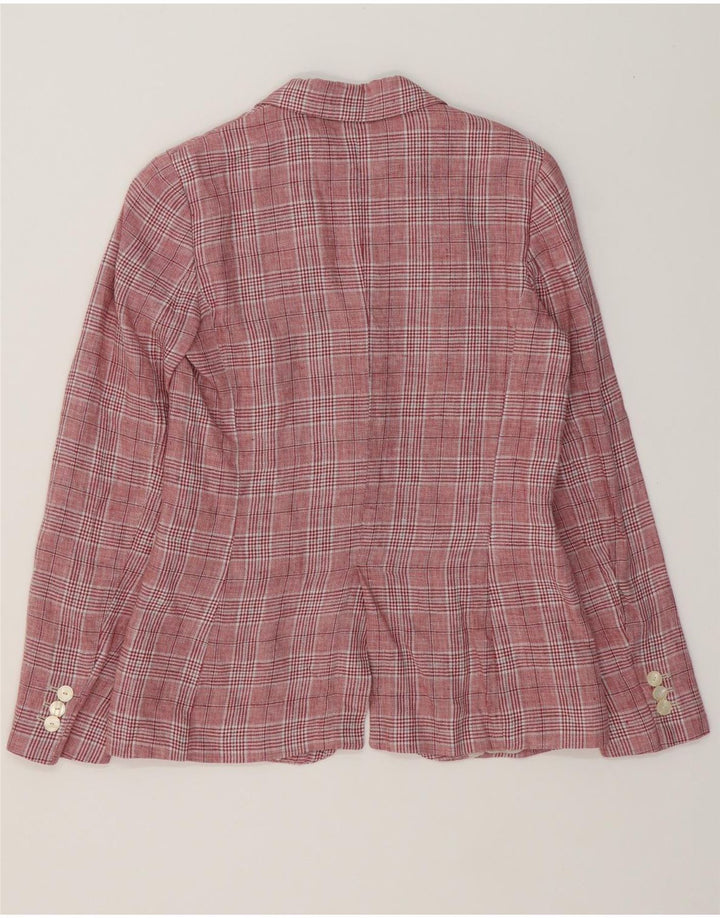 MASSIMO DUTTI Womens 1 Button Blazer Jacket EU 36 XS Burgundy Check Linen Vintage Massimo Dutti and Second-Hand Massimo Dutti from Messina Hembry 