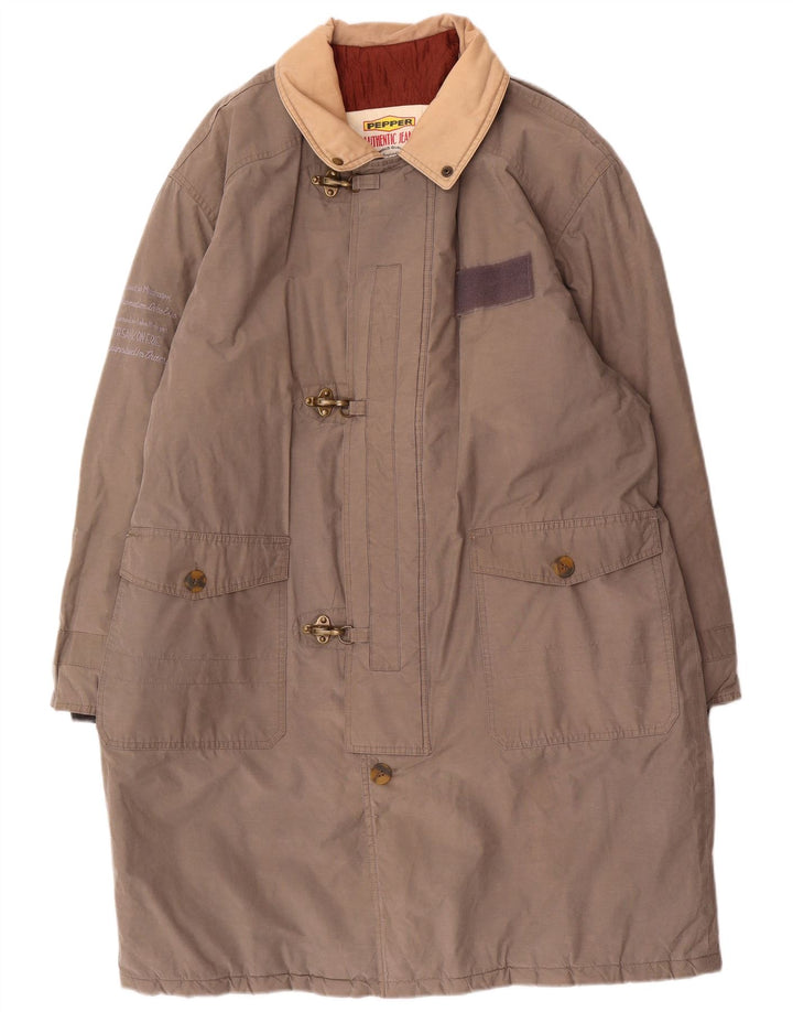 Vintage męski płaszcz ocieplany UK 42 XL, szara bawełna
