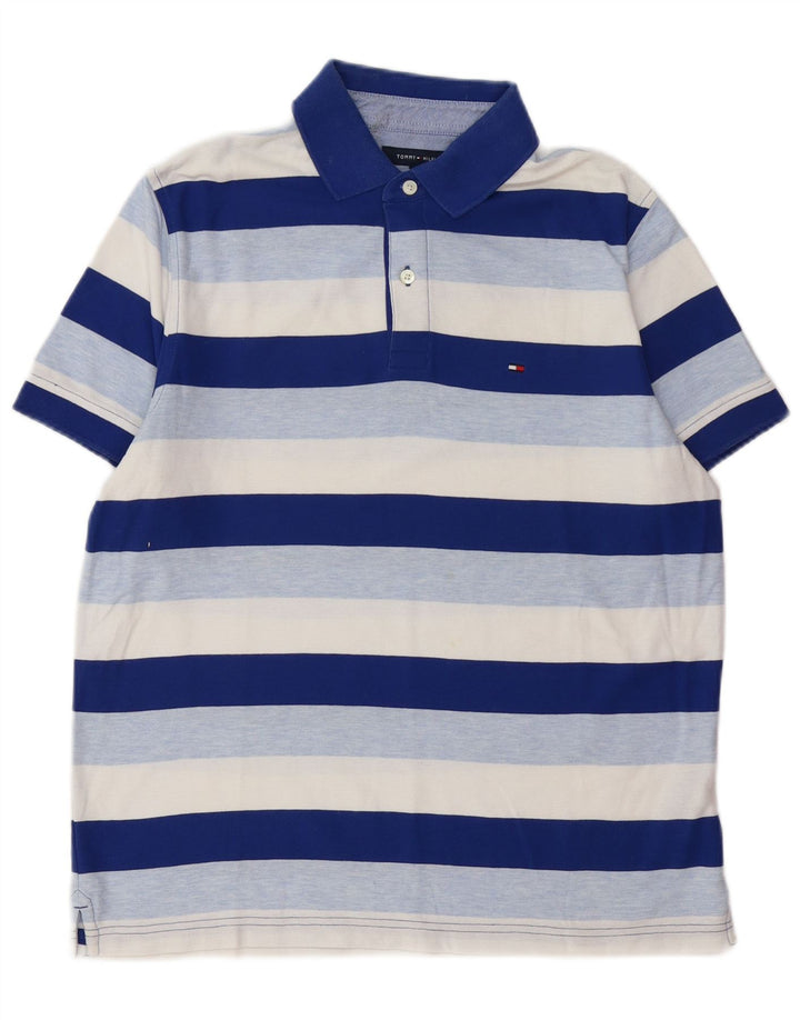 Męska koszulka polo TOMMY HILFIGER, bawełniana w średnie niebieskie paski