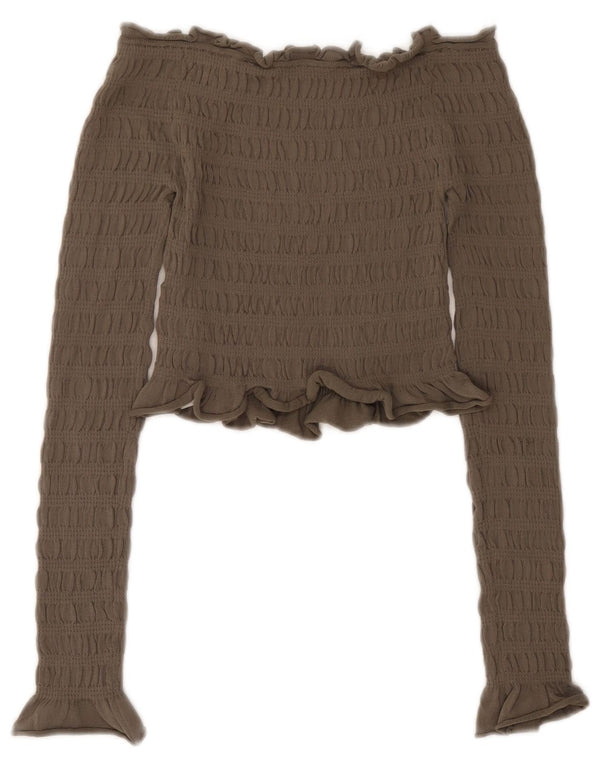 Damski krótki top Zara z długim rękawem i odkrytymi ramionami UK 10 Small Khaki Wiskoza