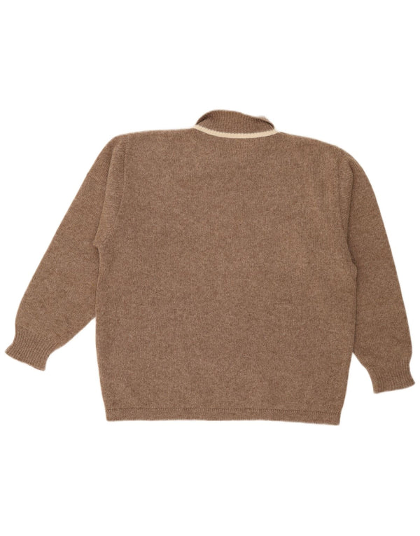 Vintage damski sweter z grafiką polo UK 18 XL brązowy geometryczny