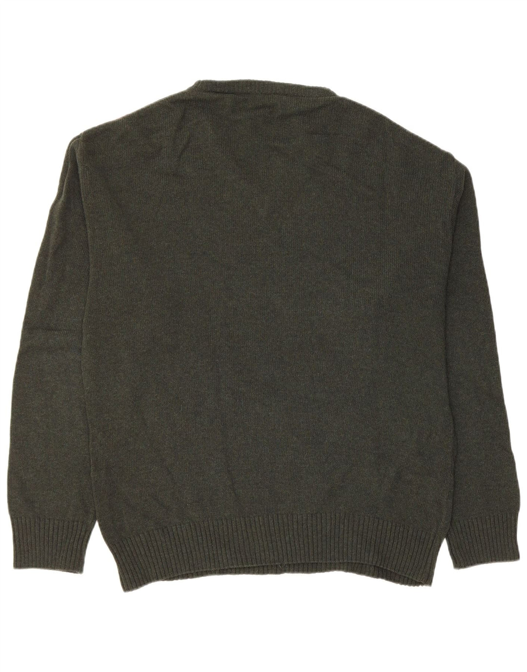 VINTAGE Męski sweter z dekoltem w kształcie litery V, średnio zielony Argyle/diamentowa nowa wełna