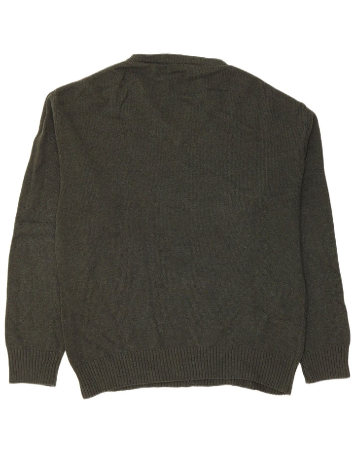 VINTAGE Męski sweter z dekoltem w kształcie litery V, średnio zielony Argyle/diamentowa nowa wełna