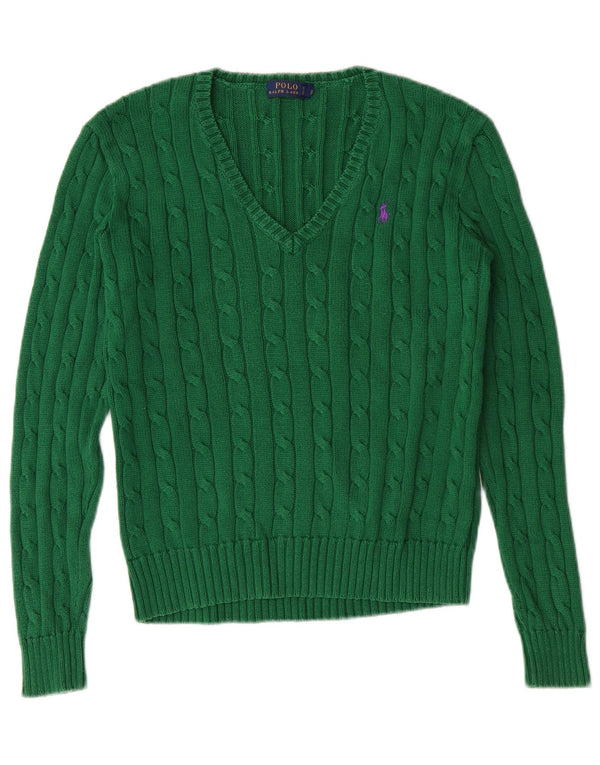 Sweter damski Polo Ralph Lauren z dekoltem w kształcie litery V, UK 12, średni zielony klasyczny