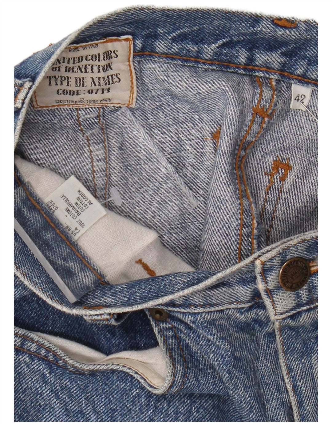 BENETTON Damska spódnica dżinsowa z wysokim stanem IT 42 Medium W26 Niebieska bawełna