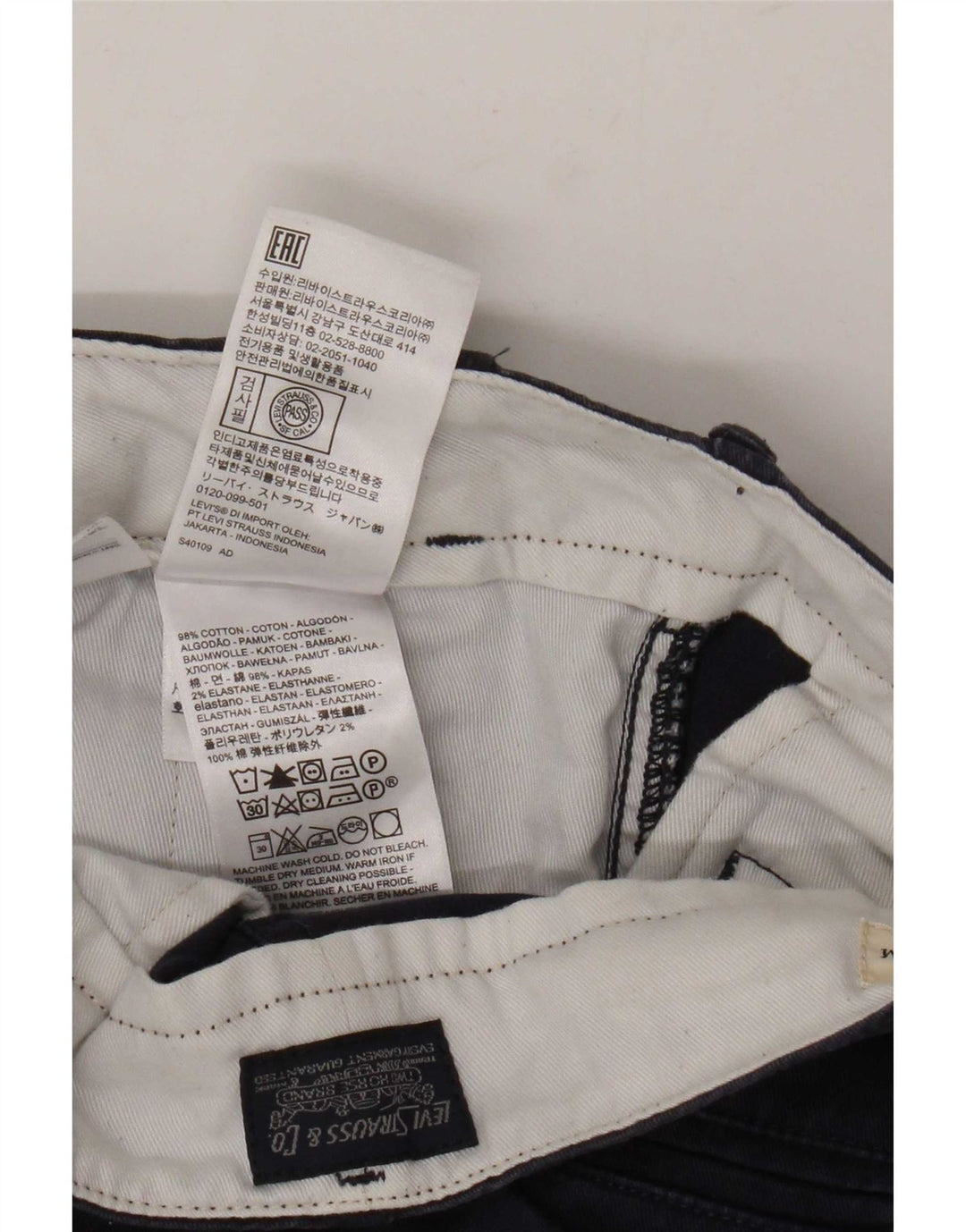 Męskie spodenki chino Levi's W34, duże, granatowe, bawełniane