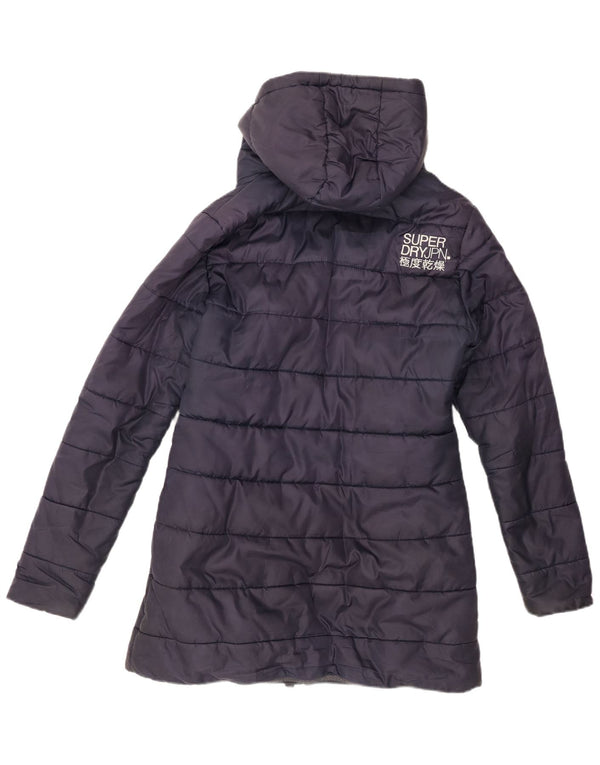 Damski ocieplany płaszcz z kapturem i grafiką Superdry UK 14, średni granatowy, zimowy