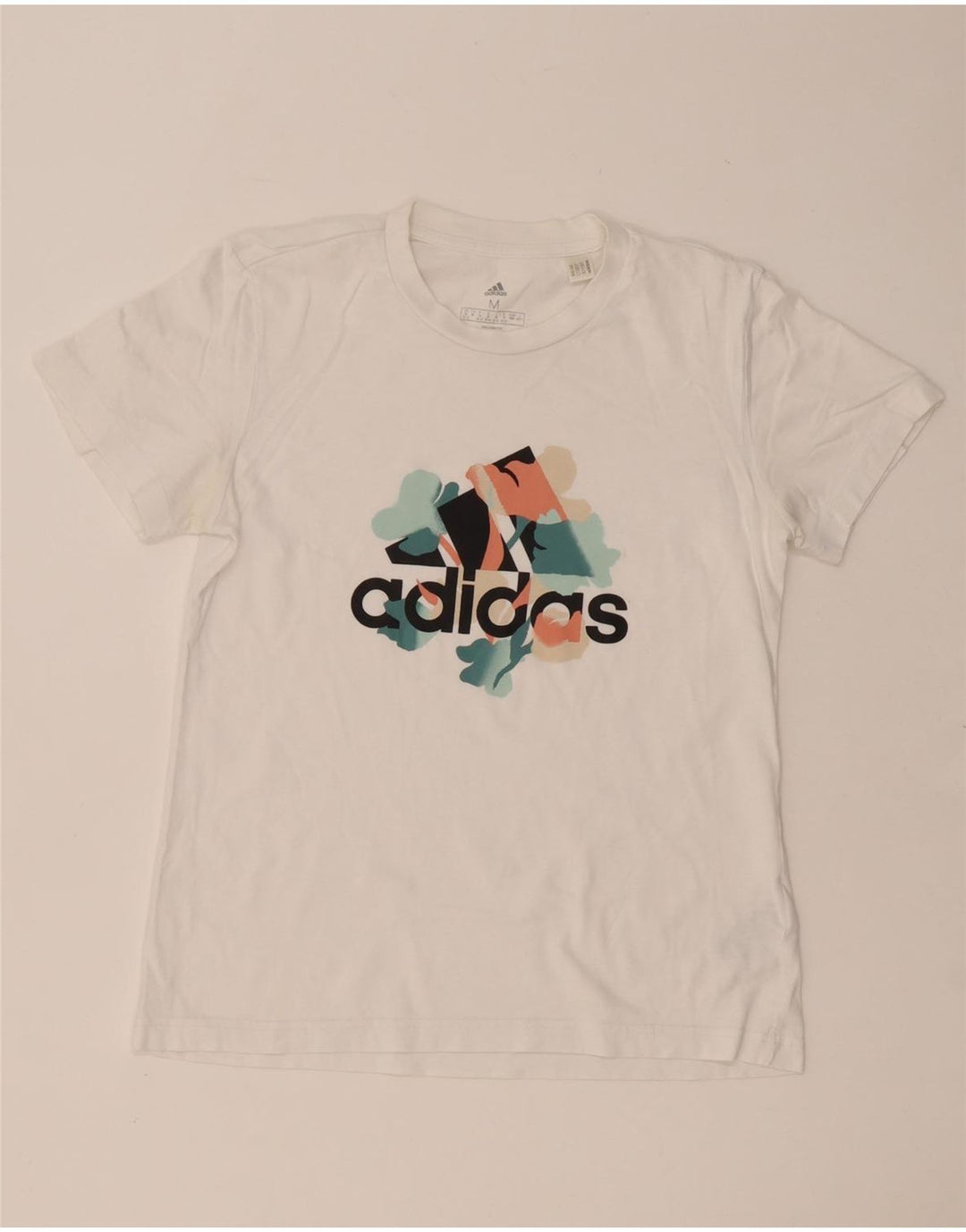ADIDAS Womens Graphic T-Shirt Top UK 12/14 Medium White Cotton Vintage Adidas and Second-Hand Adidas from Messina Hembry 