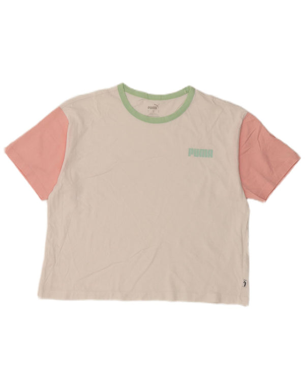 Puma Womens Crop T-Shirt Top UK 10 Small White Colourblock