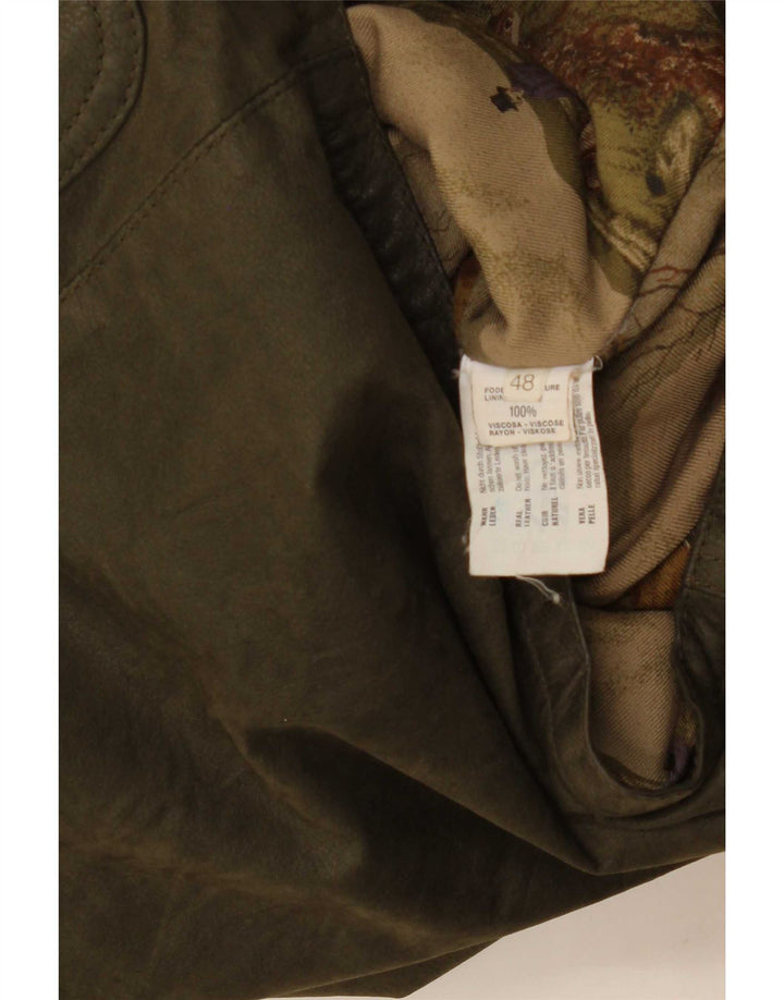 Vintage męski płaszcz skórzany IT 48 średni khaki