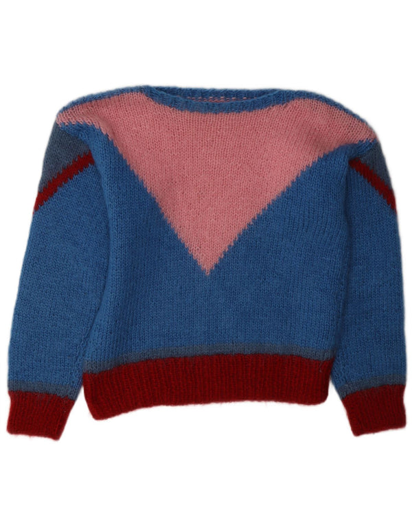 Vintage damski sweter z dekoltem w łódkę UK 14, średni niebieski, blok kolorów