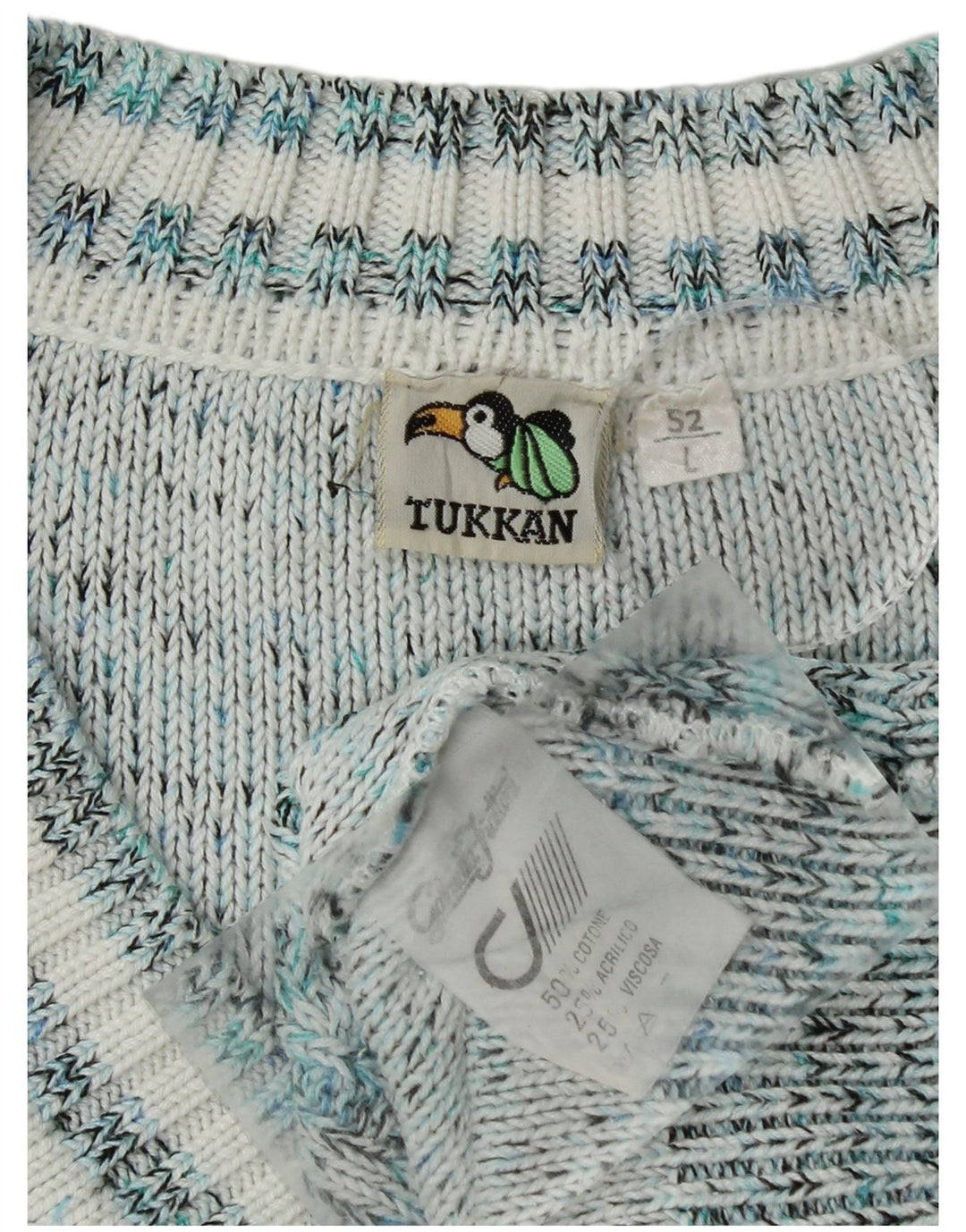 Męski sweter w stylu vintage z dekoltem w szpic IT 52, duża niebieska, geometryczna bawełna