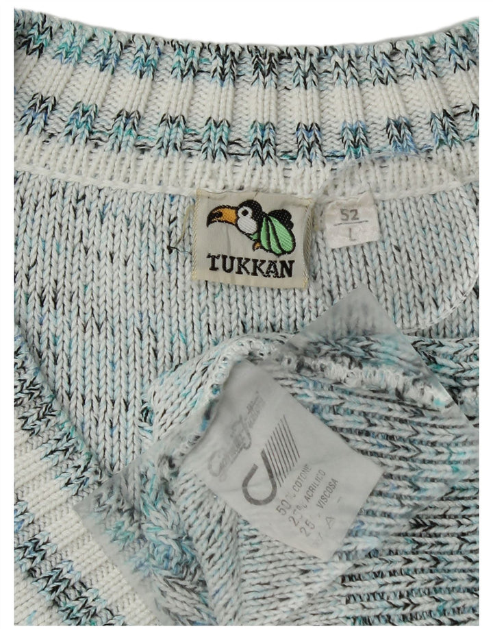 Męski sweter w stylu vintage z dekoltem w szpic IT 52, duża niebieska, geometryczna bawełna