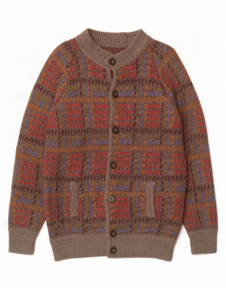 Vintage męski sweter kardigan w średnią wielobarwną kratkę